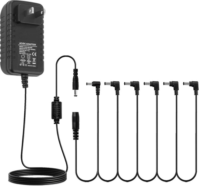 STRICH SPA-10 Guitar Pedal Power Supply Adapter (1000mA -1A) AC DC 9V, Compatible for Guitar Pedal Bass Effect Pedal Board (Tip Negative), 6 Way Daisy Chain Cables, New Version - Image 1